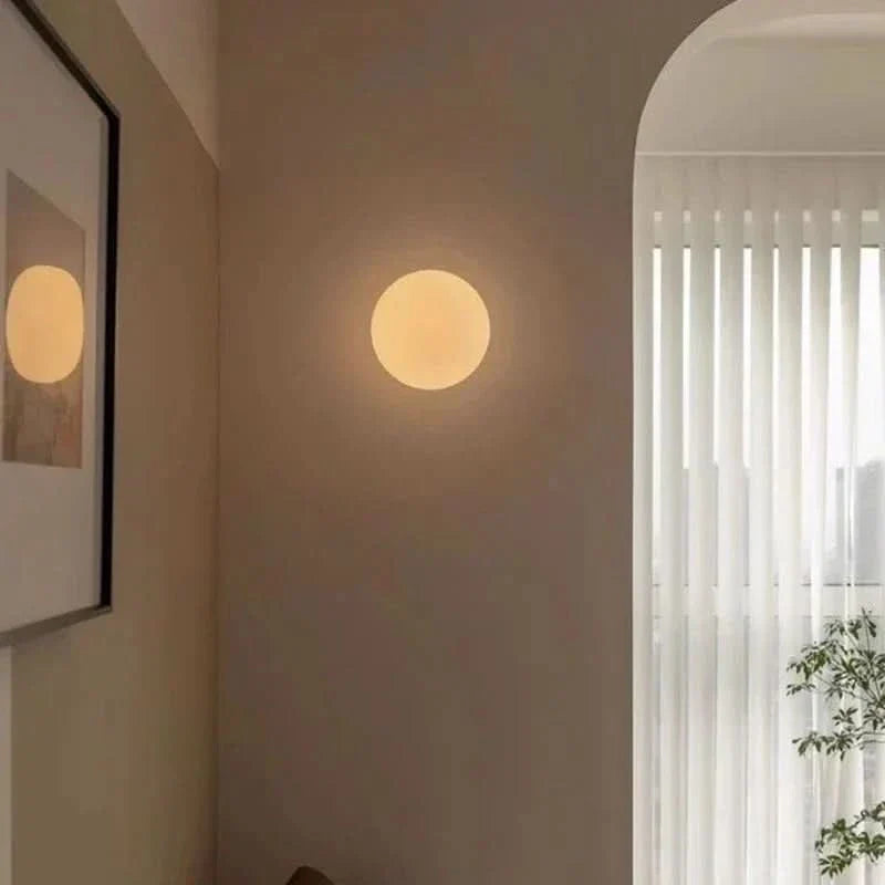 Modern White Milk Glass Circular Wall Light