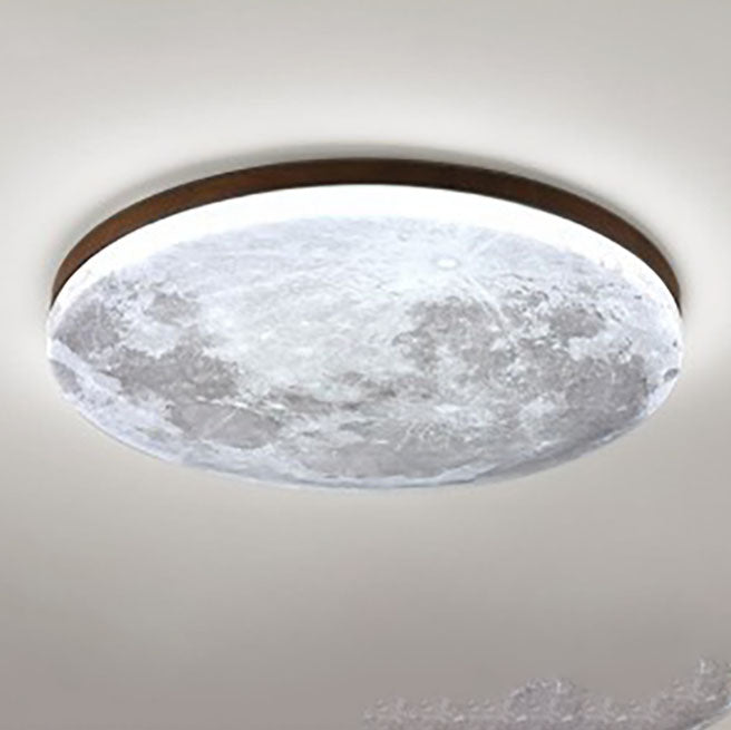 Moon Ceiling Light Flush Mount Wood Finish