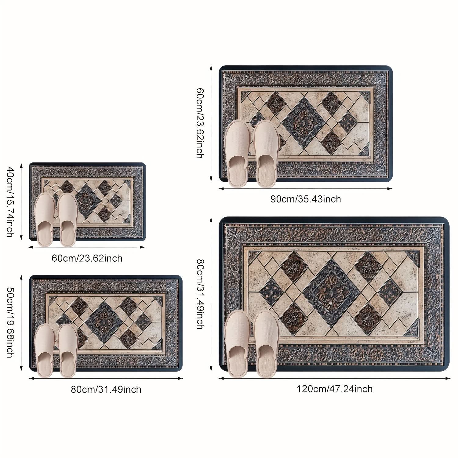 Machine Washable Geometric Border Entryway Mat | 3 Sizes 15.75-47.24 In | Non-Slip Door Mat for High-Traffic Areas