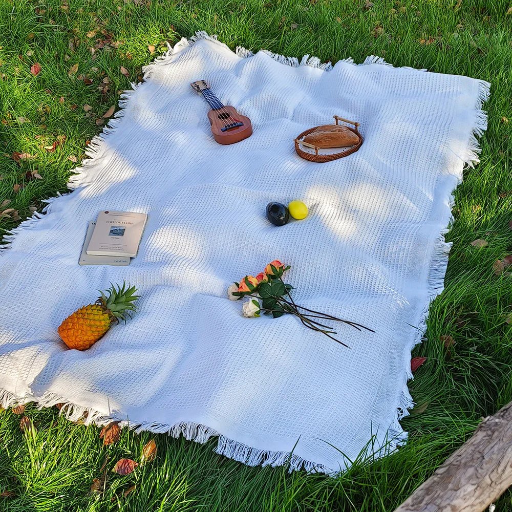 FringeField Cotton Blend Picnic Blanket
