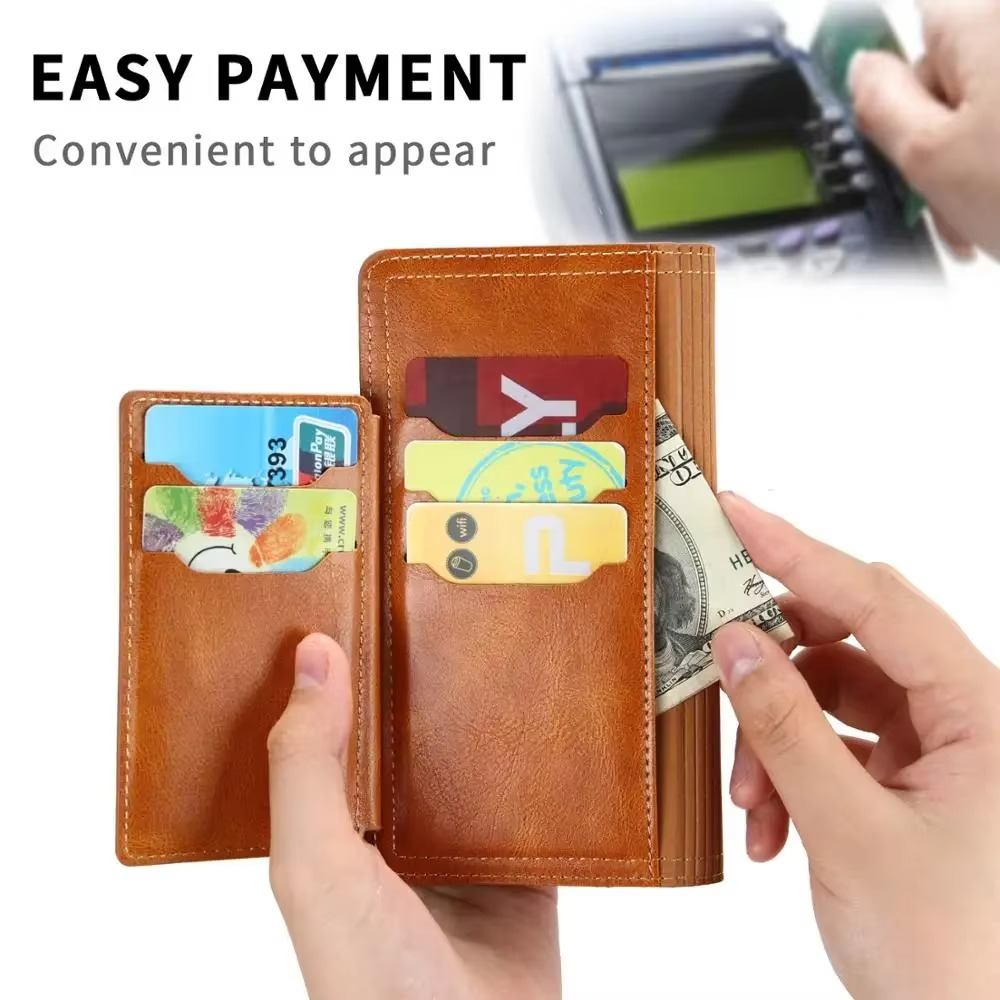 Faux Leather Wallet Phone Case for iPhone 11 to 16 Pro Max | Zip Pocket, Card Slots and Fold Out Stand | Five Colors