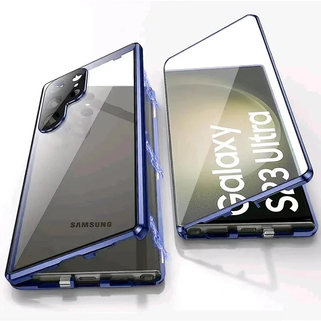 Phone Covers for Samsung Galaxy S23 and Newer | Double Sided Tempered Glass in an Aluminum Frame | Slider Lock, Wireless Charging