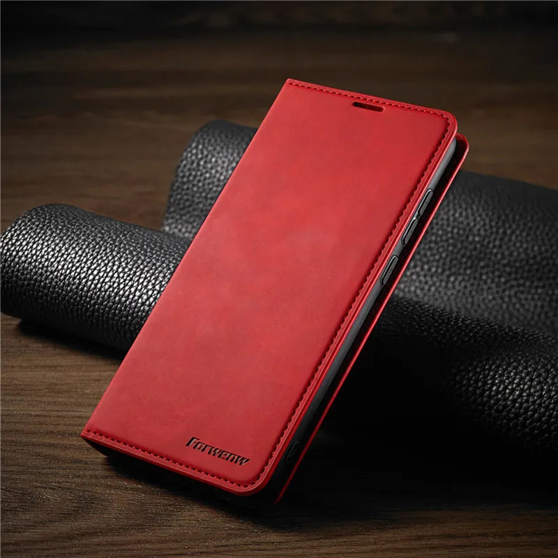 Faux Leather Wallet Phone Case for iPhone 15 14 13 and 12 | Magnetic Flip Cover with 3 Card Slots and Stand