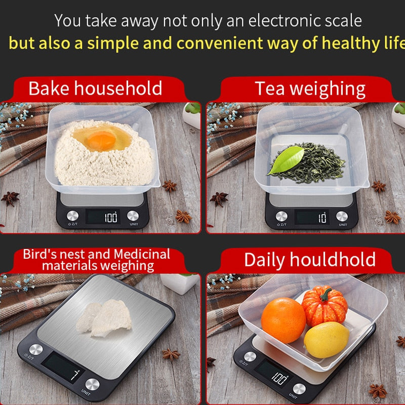Digital Food Scale with a Sealed Waterproof Body | Kitchen Gadgets with Tare, Four Units and a Backlit Display | Three Capacities
