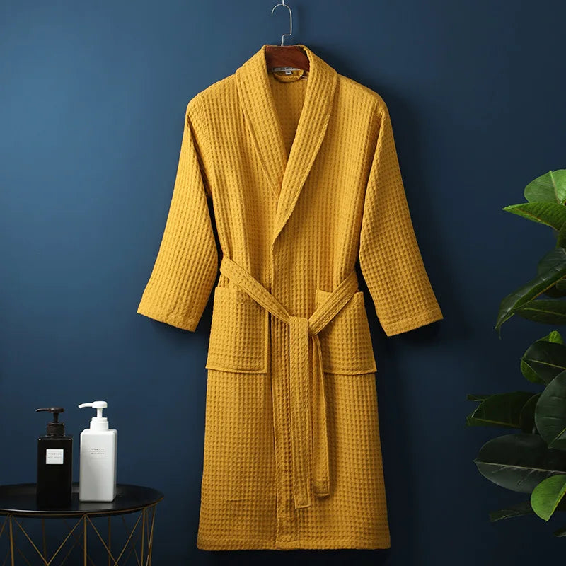 Cotton Bath Robe for Men and Women with Pockets and a Tie Belt | Loose Classic Cut, Shawl Collar | Machine Washable