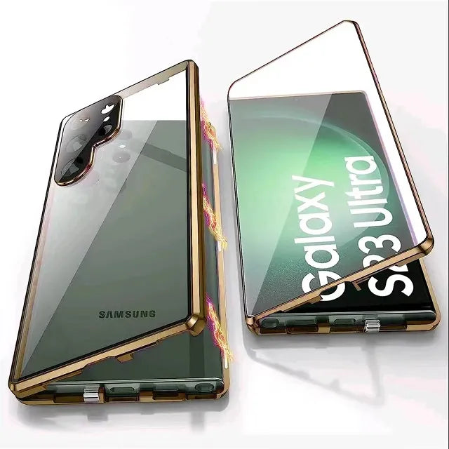 Phone Covers for Samsung Galaxy S23 and Newer | Double Sided Tempered Glass in an Aluminum Frame | Slider Lock, Wireless Charging