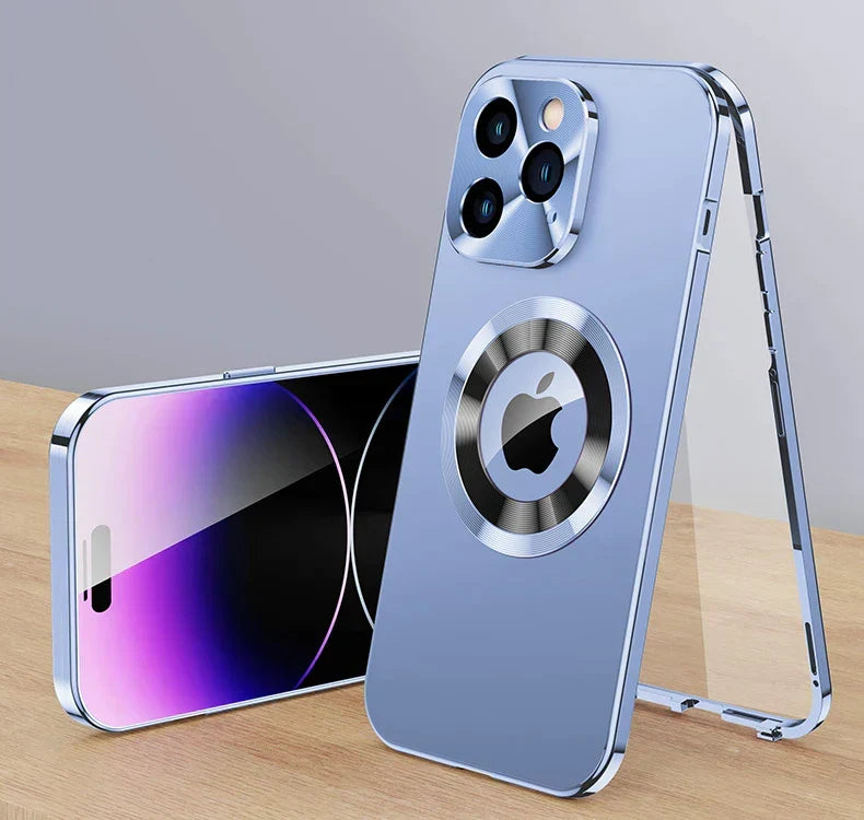 Magnetic Metal Phone Case for iPhone 12 to 15 Pro Max | Aluminium Frame with Raised Lens Ring | 360 Full Body Cover