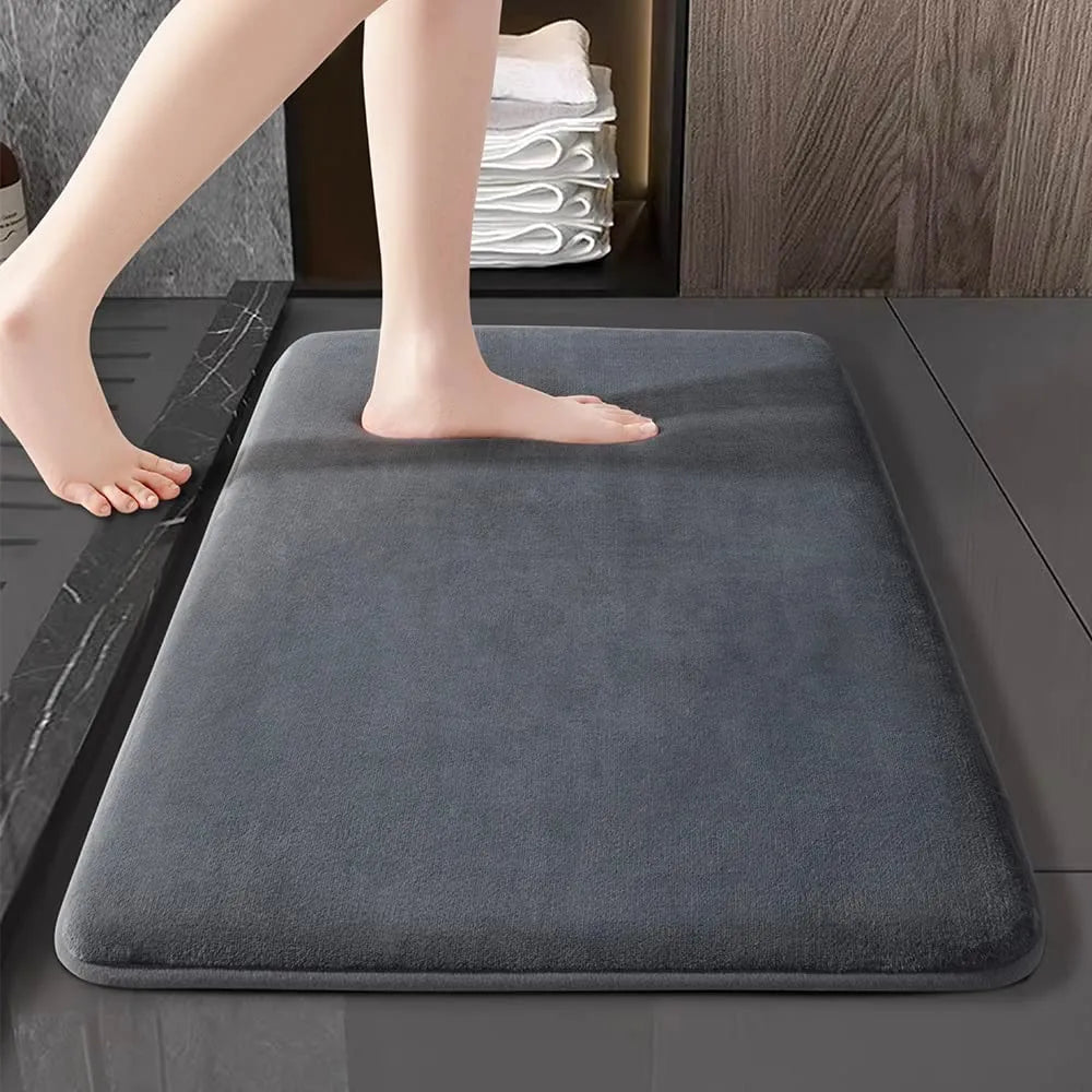 Bath Mat with a Velvet Top and Thick Memory Foam Core | Non Slip PVC Underside, Machine Washable Cold | Three Sizes, Five Colors