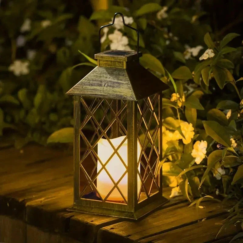 Solar Lantern with a Flickering LED Candle Inside | Garden Ornaments That Charge in Daylight, No Cable or Flame | Weatherproof