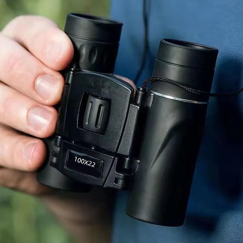 Compact 100x22 HD Binoculars with BAK4 FMC Optics | Foldable Long Range Pocket Pair for Hunting or Camping