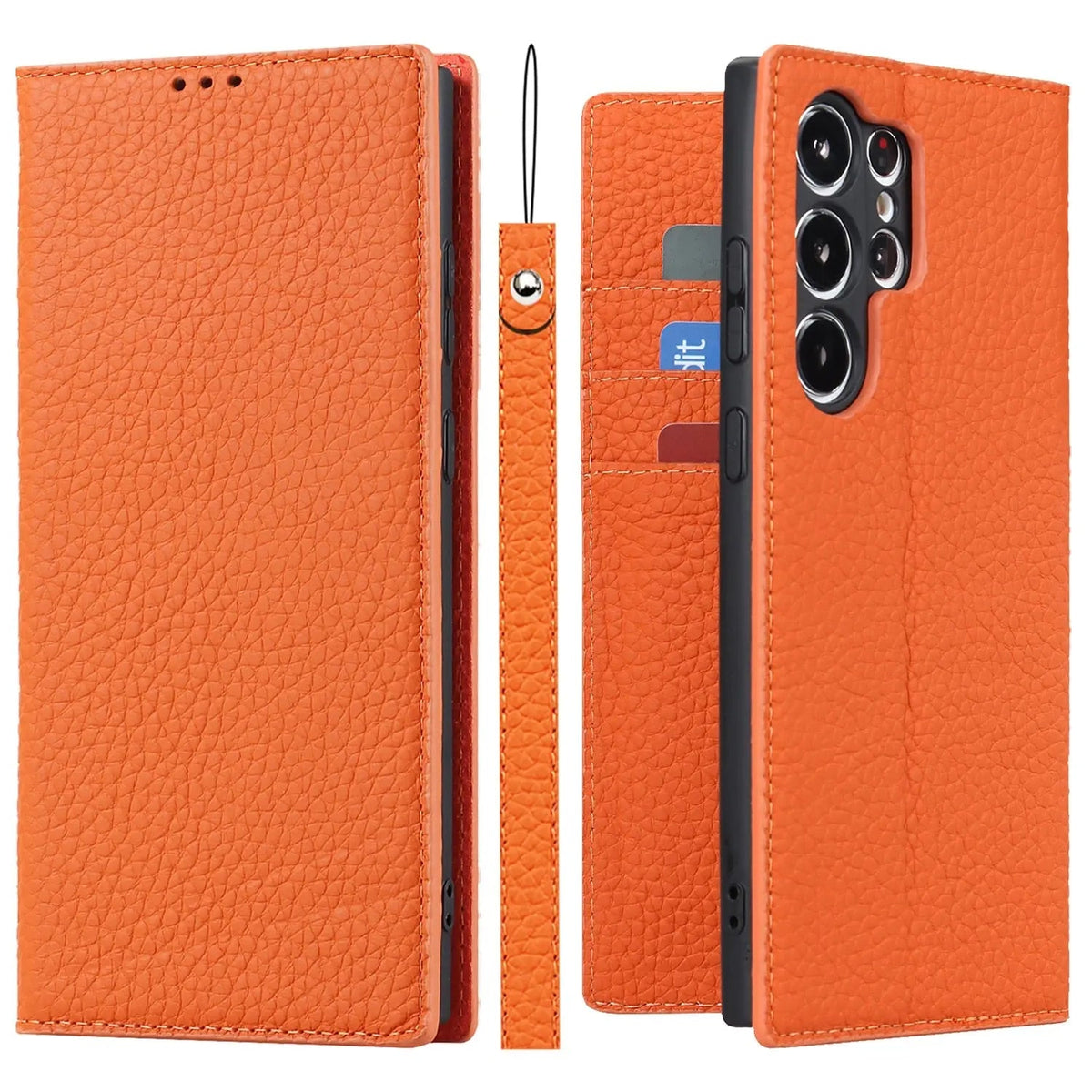 Leather Wallet Phone Case for Samsung Galaxy S23, Plus and Ultra | 3 Card Slots, Bill Pocket, Wrist Strap