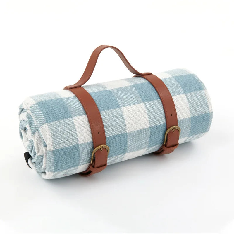 Waterproof Warm Blanket for Picnics and Park Days | Leather Carry Strap, Foam Padding and a PEVA Backing | Two Sizes