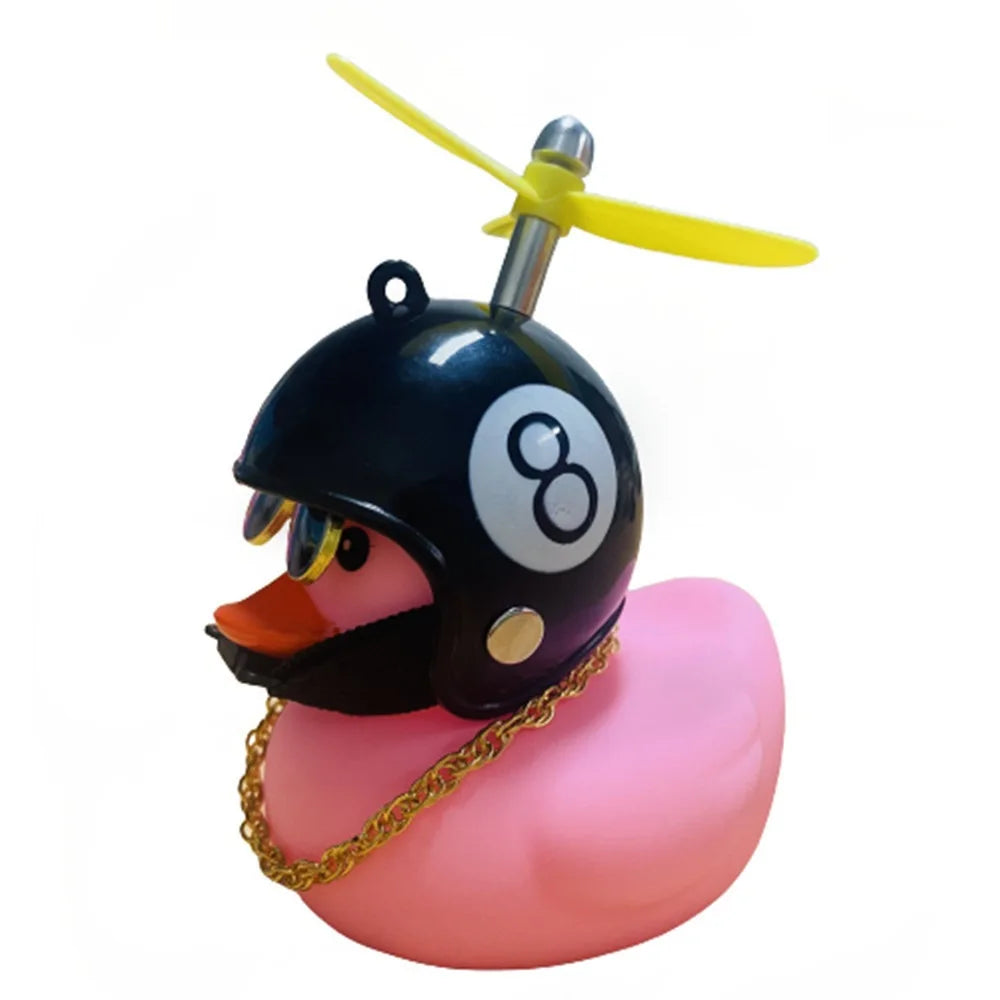 Duck Bike Bell with a Helmet, Propeller and Gold Chain | Doubles as a Handlebar Light That Shines Steady or Blinks | 14 Designs