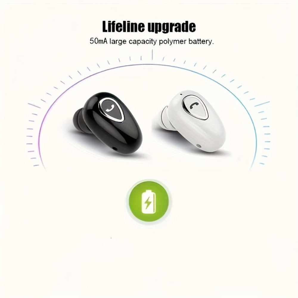 Single Ear Bluetooth Earbuds, Mini and Invisible | Wireless Headset with Condenser Mic | USB Rechargeable 50 mAh
