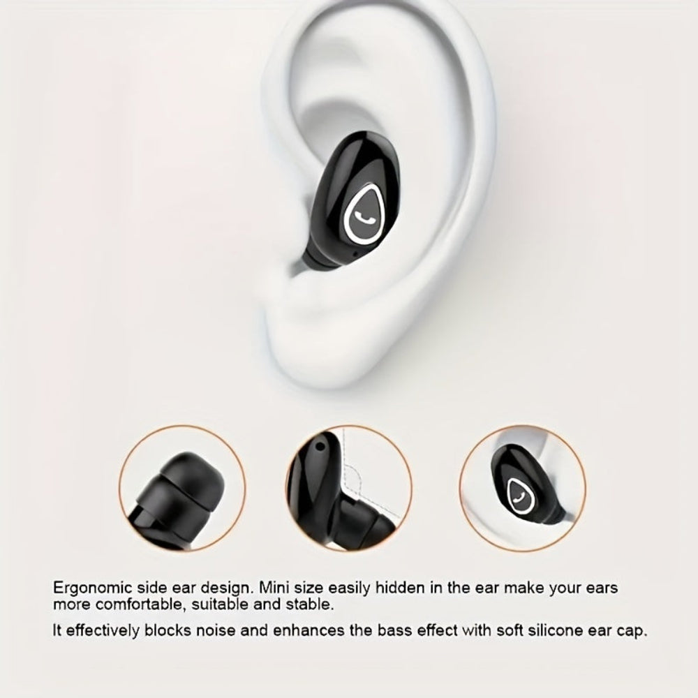 Single Ear Bluetooth Earbuds, Mini and Invisible | Wireless Headset with Condenser Mic | USB Rechargeable 50 mAh