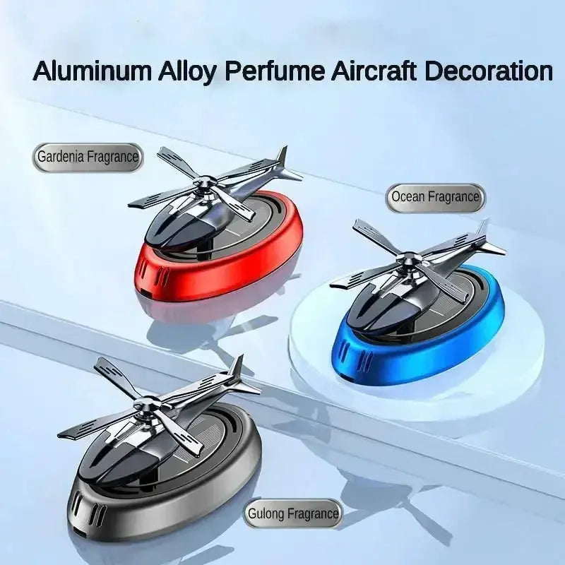 Solar Helicopter Car Air Freshener That Turns in Daylight | Aluminum Alloy Dashboard Decoration, No Charging | Three Colors