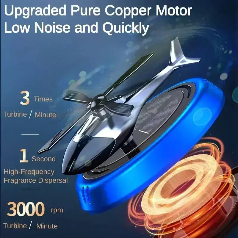 Solar Helicopter Car Air Freshener That Turns in Daylight | Aluminum Alloy Dashboard Decoration, No Charging | Three Colors