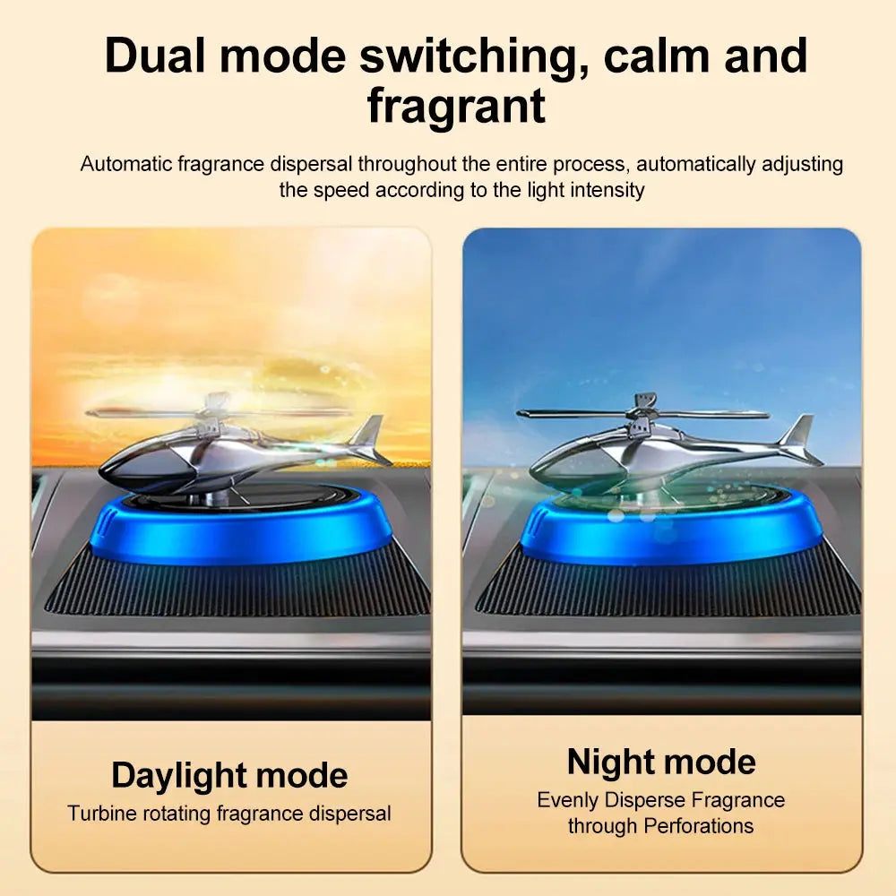 Solar Helicopter Car Air Freshener That Turns in Daylight | Aluminum Alloy Dashboard Decoration, No Charging | Three Colors
