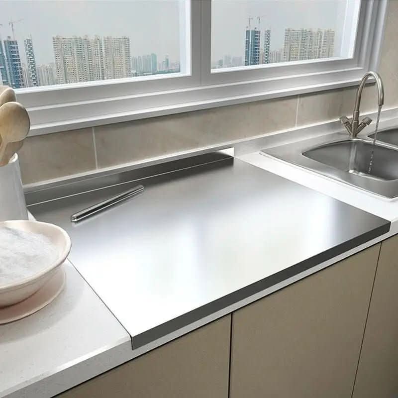 Stainless Steel Food Prep Board 15.7-19.7 In | Integrated Edge & Non-Slip Feet | 18/10 Steel Cutting Board for Kitchen