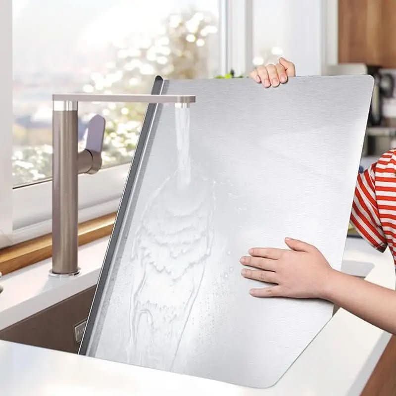Stainless Steel Food Prep Board 15.7-19.7 In | Integrated Edge & Non-Slip Feet | 18/10 Steel Cutting Board for Kitchen