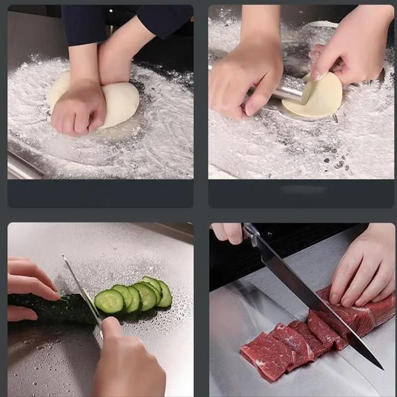 Stainless Steel Food Prep Board 15.7-19.7 In | Integrated Edge & Non-Slip Feet | 18/10 Steel Cutting Board for Kitchen