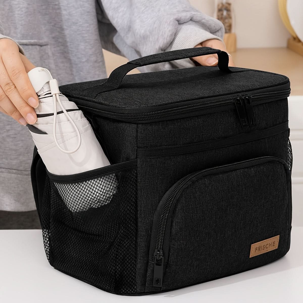 Large Insulated Lunch Tote Bag | Black, Navy or Gray | Adjustable Strap & Zipper Closure for Work, School & Travel