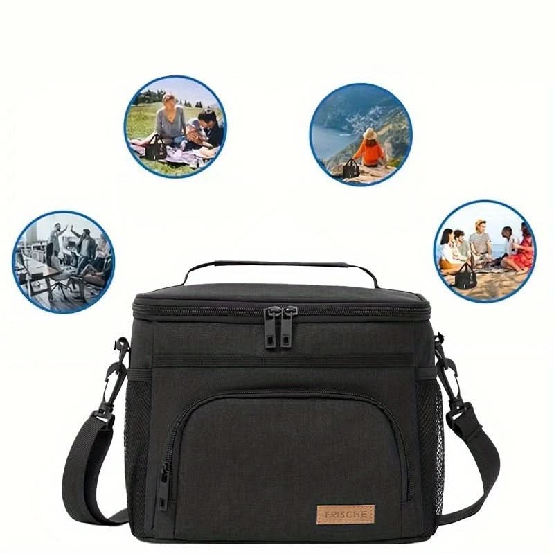 Large Insulated Lunch Tote Bag | Black, Navy or Gray | Adjustable Strap & Zipper Closure for Work, School & Travel