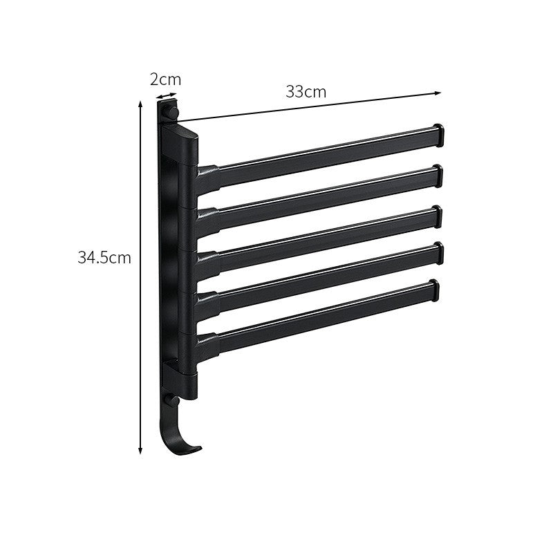 BATHSWING – Matte black towel holder with 5 swivel arms for compact bathroom storage