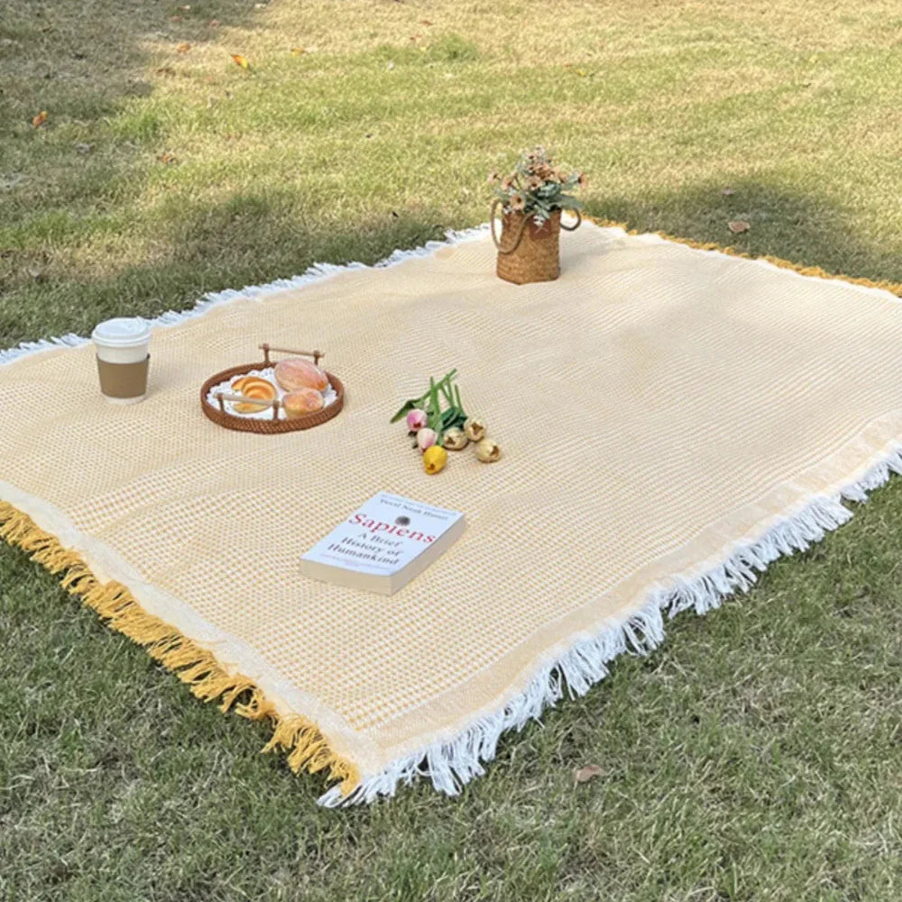 Boho Woven Picnic Blanket with Tassels