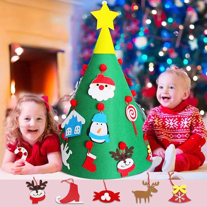 Felt Christmas Tree for Kids with 30 Reusable Decorations | Wall Hanging Holiday Craft Activity | Soft and Child-Safe