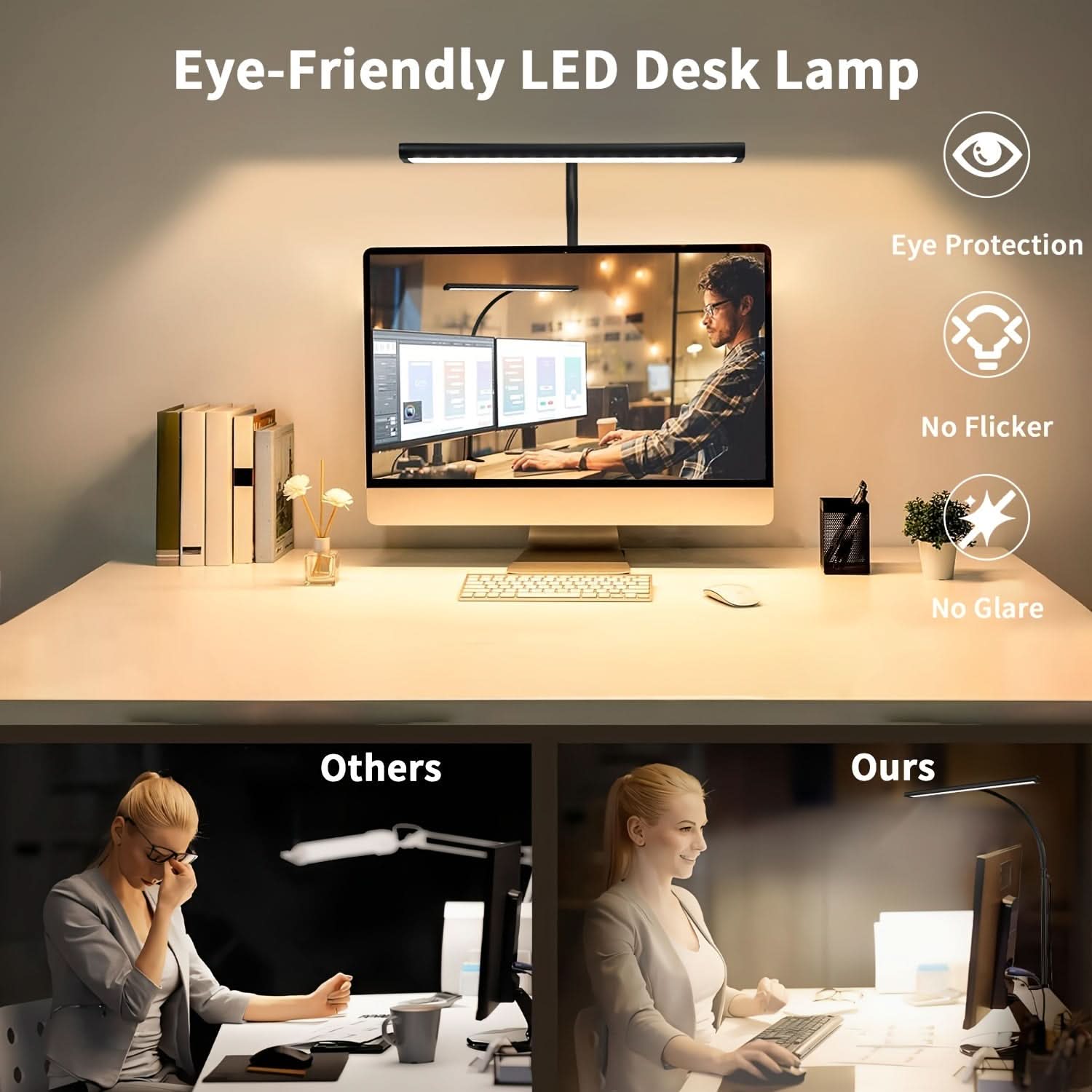 Ultra-Wide LED Desk Lamp | 3 Color Modes & Stepless Dimming | Flexible Swing Arm for Office, Reading & Study