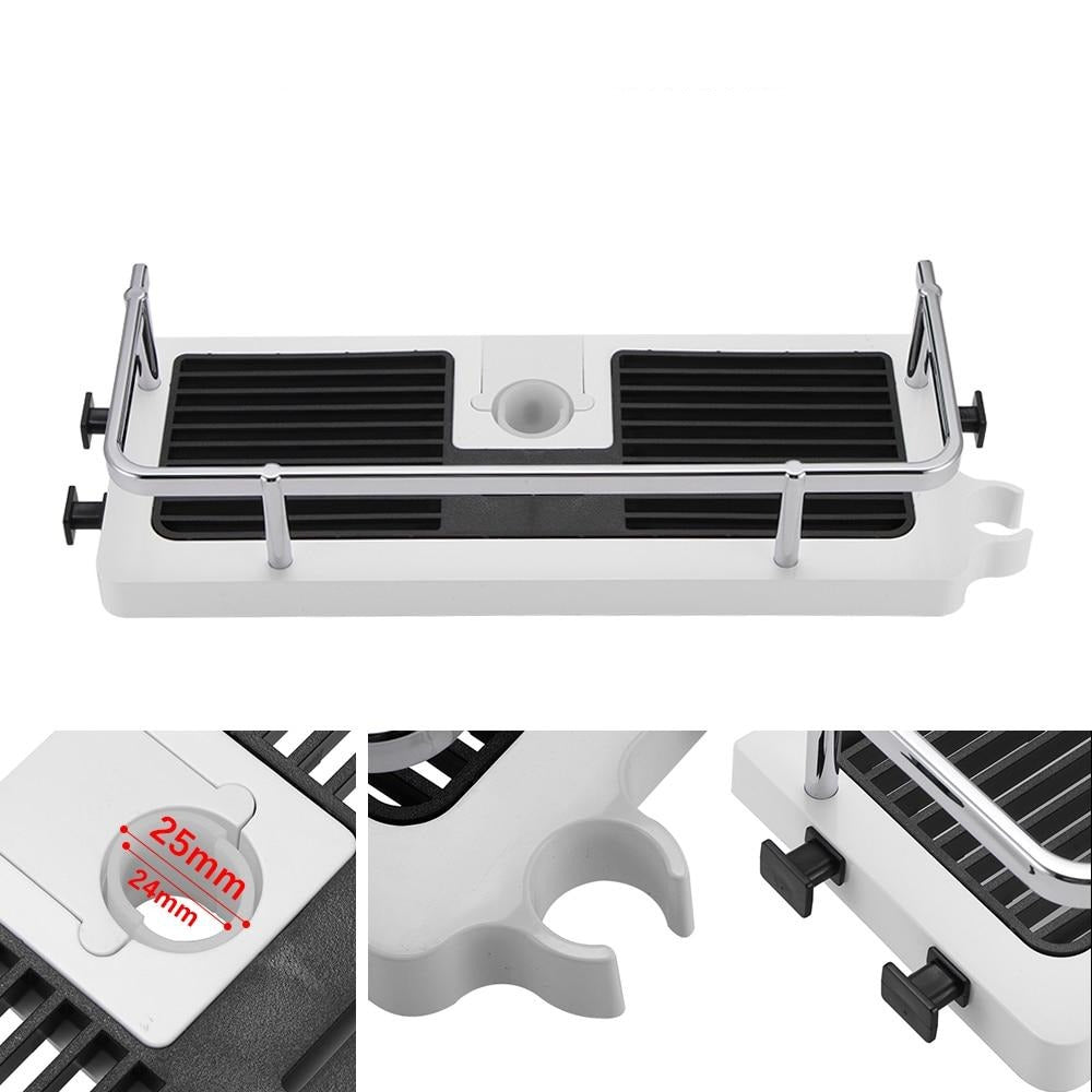 Adjustable Shower Caddy with Drill-Free Clamp Mount | Non-Slip Tray and Reinforced Railing | 3 Hooks for Razors and Sponges