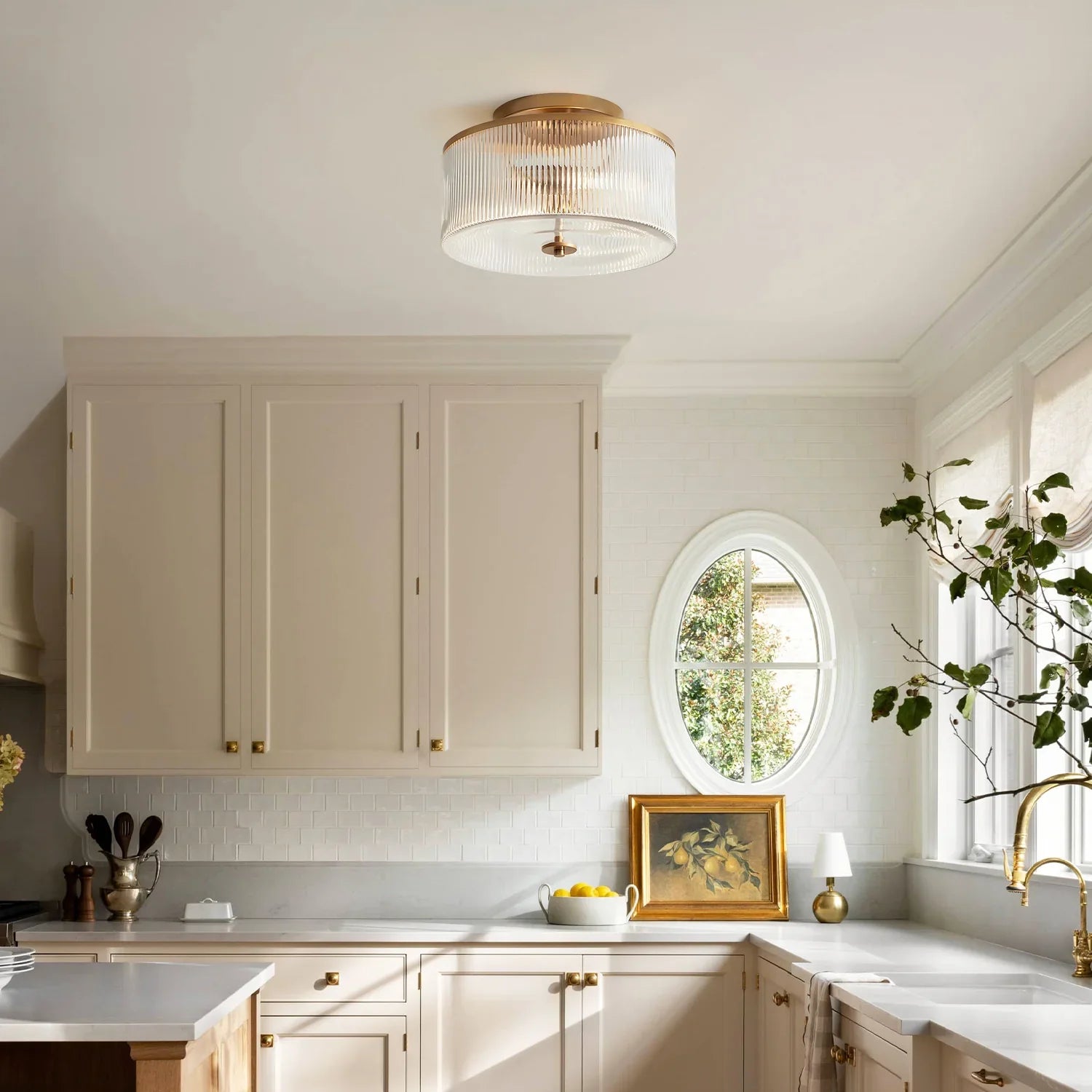 Ribbed Glass Ceiling Light Semi Flush Mount