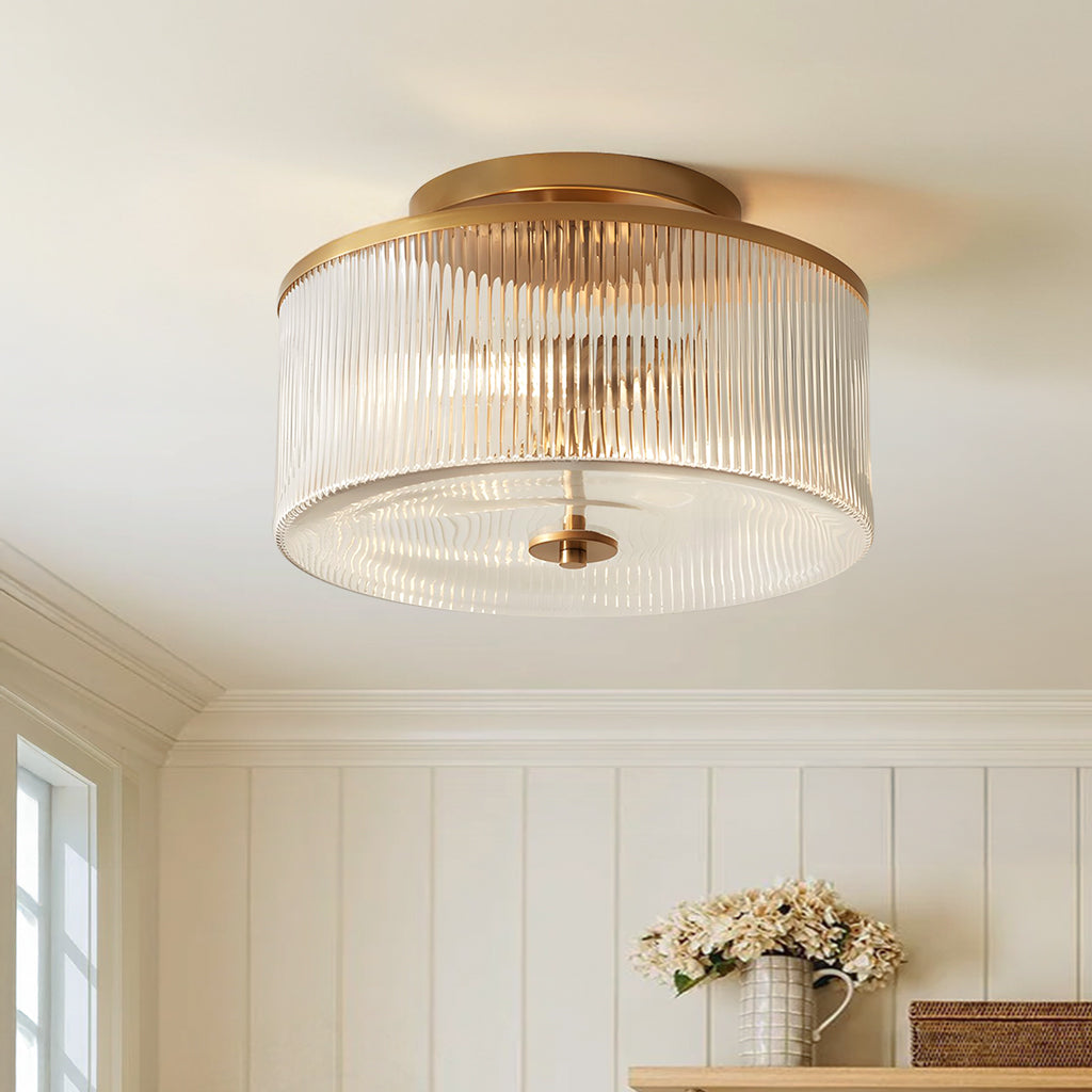 Ribbed Glass Ceiling Light Semi Flush Mount
