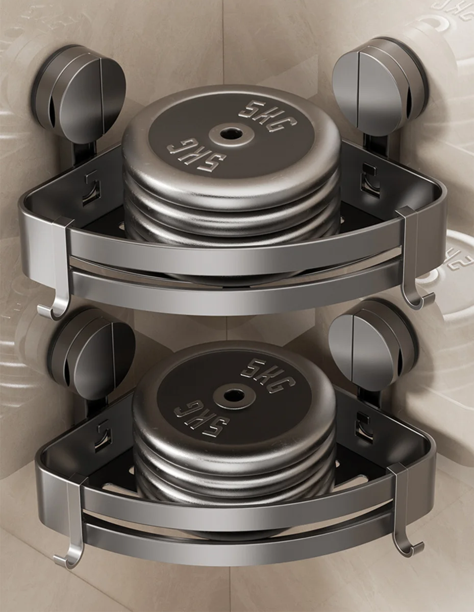 Suction Cup Shower Caddy in Aluminum, No Drilling Needed | Corner or Flat Wall Shelf for Shampoo and Soap | Four Shapes