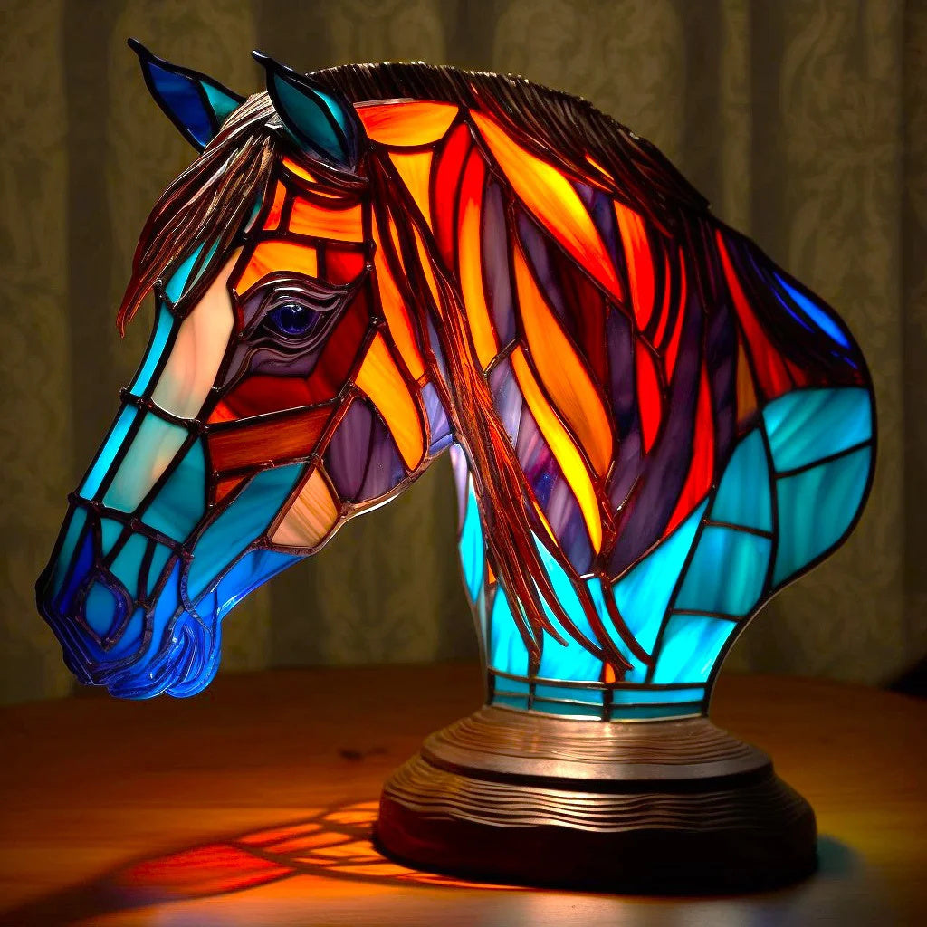 Table Lamp with Artistic Animal Base and Stained Glass Shade – Decorative Table Lighting