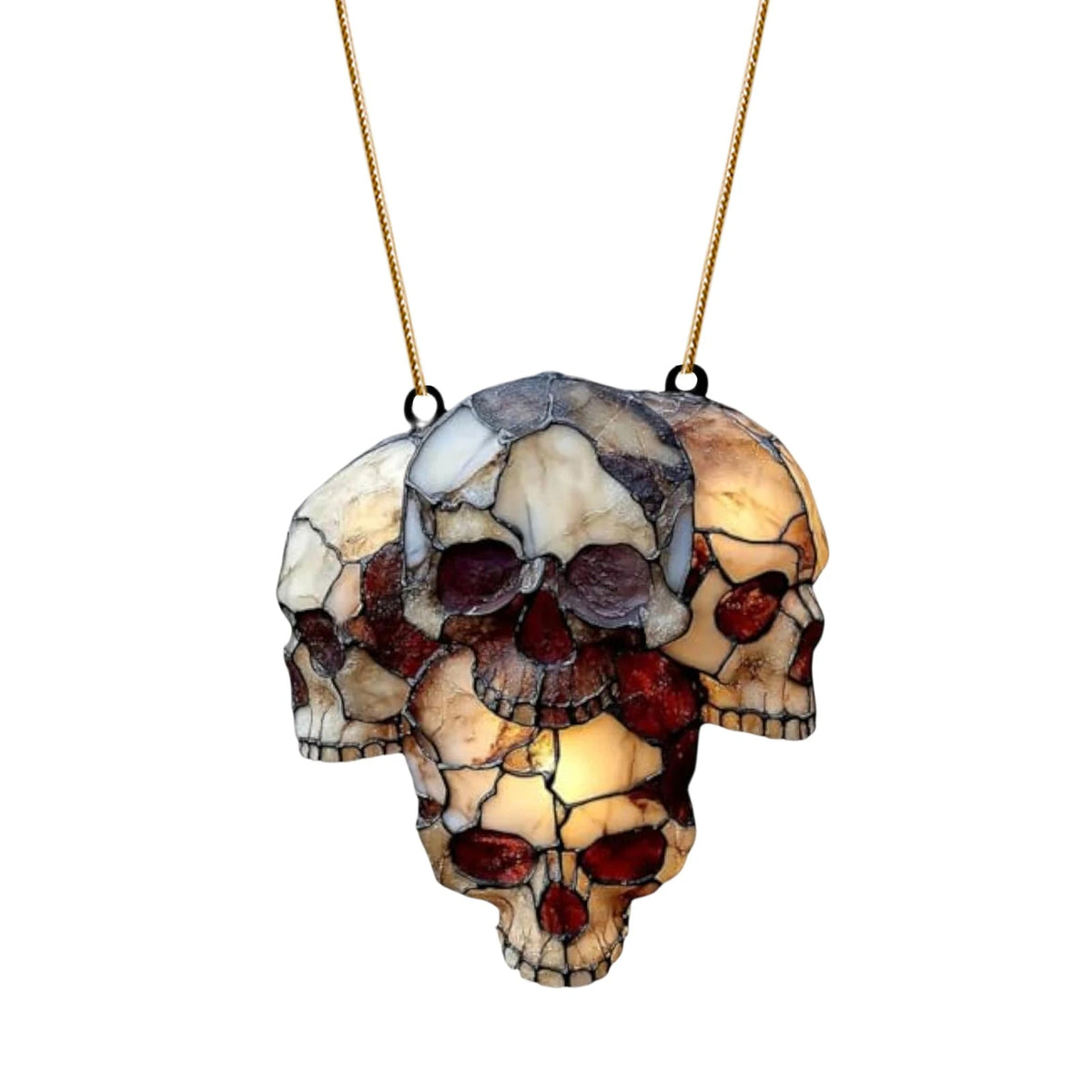 Hanging Halloween Skull Light Catcher | 5.91 In Acrylic Skulls On A Metal Chain | Choose A 3 Or 4 Skull Cluster