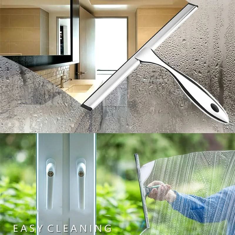 Stainless Steel Shower Squeegee with Silicone Blade | Streak-Free Cleaning for Glass & Tile | Ergonomic Grip with Storage Hook