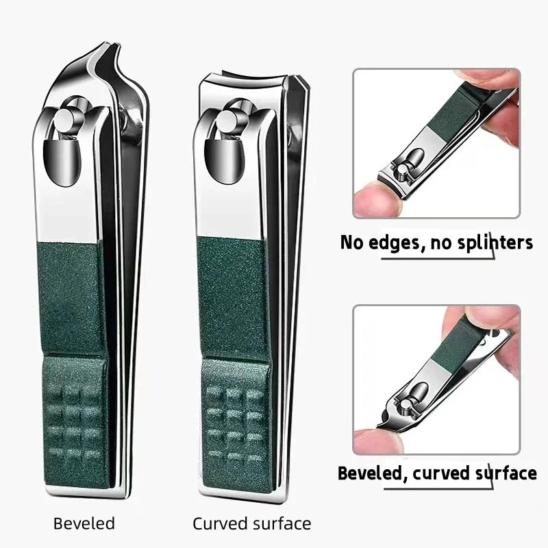 Stainless Steel Nail Clippers, Four Piece Set | Three Sizes at 88, 60 and 56 mm Plus a File | Anti-Splash Catch, Non-Slip Grip
