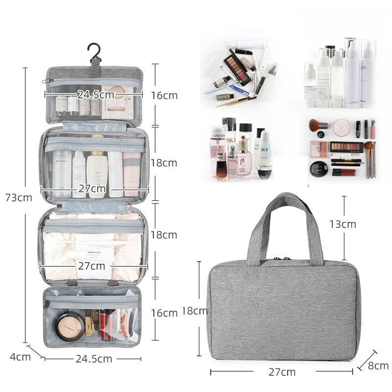 Hanging Toiletry Bag with Hook | Water Resistant Cosmetic Bags for Travel | 4 Zip Compartments in a Padded Shell