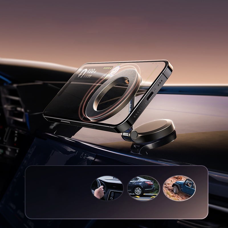 Magnetic Car Phone Holder for the Center Console | 360 Degree Rotation and a Folding Arm | Works with MagSafe or a Metal Plate