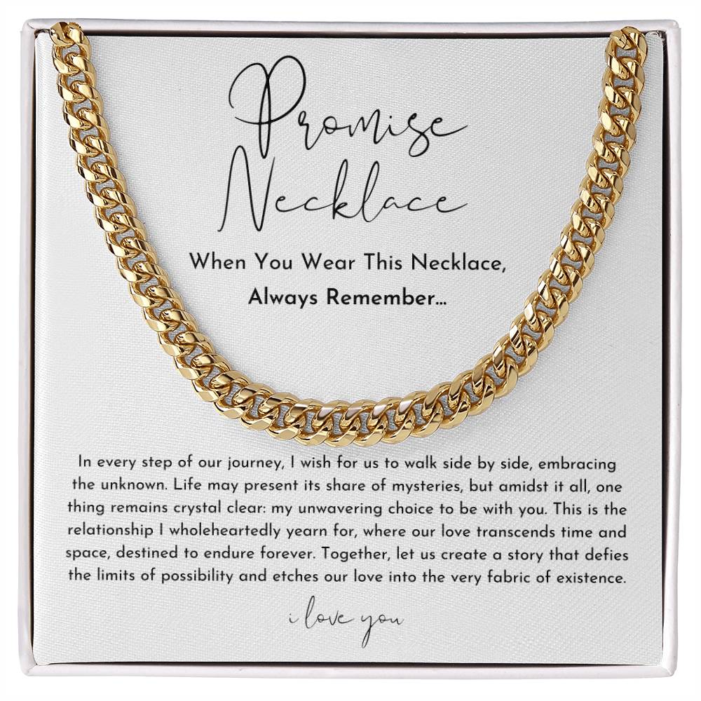 Promise Necklace for Him or Her | Cuban Link Chain in Silver or Gold | Adjustable 18 to 22 Inch with Message Card Gift Box