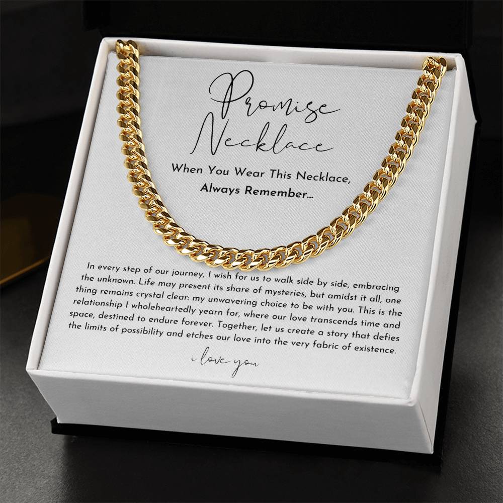 Promise Necklace for Him or Her | Cuban Link Chain in Silver or Gold | Adjustable 18 to 22 Inch with Message Card Gift Box