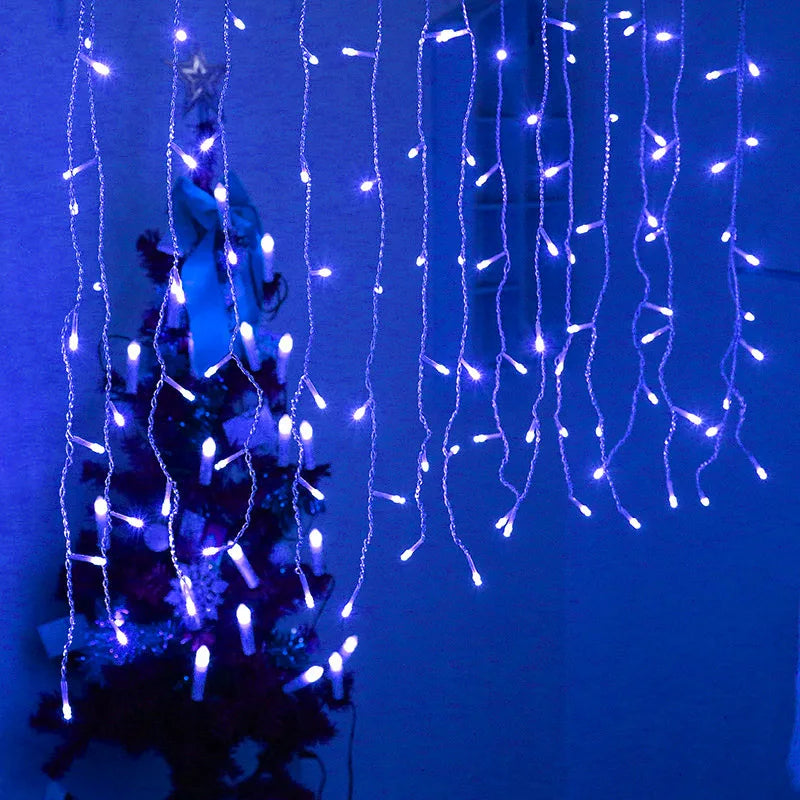 LED Icicle Lights with 15.7 ft Curtain String and 16 to 24 in Drops | IP65 Waterproof Outdoor Decorations | Four Light Colors