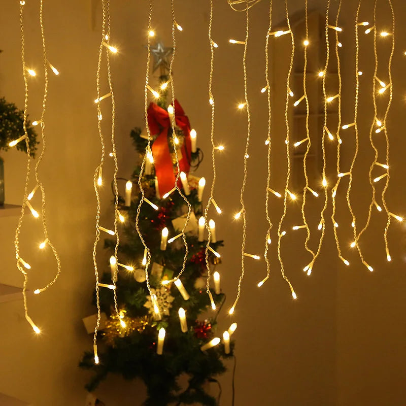 LED Icicle Lights with 15.7 ft Curtain String and 16 to 24 in Drops | IP65 Waterproof Outdoor Decorations | Four Light Colors