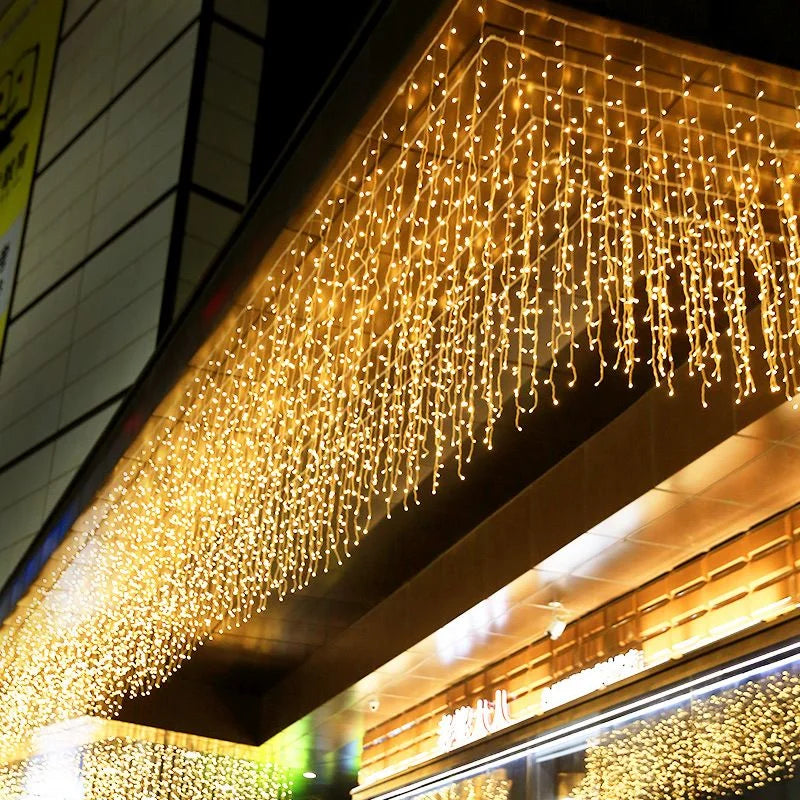 LED Icicle Lights with 15.7 ft Curtain String and 16 to 24 in Drops | IP65 Waterproof Outdoor Decorations | Four Light Colors