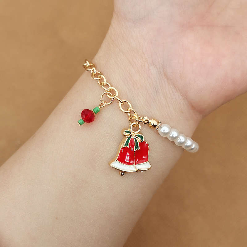 Christmas Charm Bracelet with Pearl Beads | Santa, Reindeer, Snowflake or Bell Styles | Adjustable Festive Jewelry