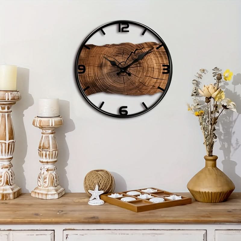 Round Carved Wooden Wall Clock | Silent Non-Ticking Movement | Rustic Farmhouse Décor for Living Room & Kitchen