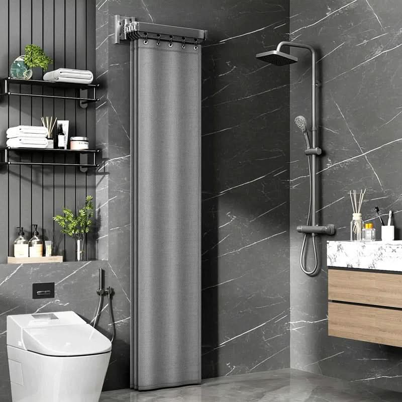 Foldable Shower Curtain Rod Partition Set | Waterproof Fabric | Gray & White Rack Options | Wet-Dry Bathroom Divider