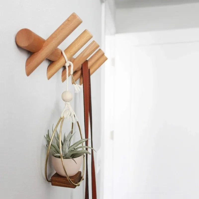 Wooden Wall Rack Coat Hook Organizer